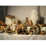 A large collection of owl ornaments including Beswick, Leonardo etc.