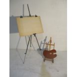 A Mabef (Italian) wooden table top artist easel with pallet, along with a metal easel on tripod