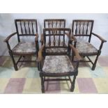 Set of four oak spindle back carver chairs