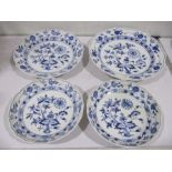 A large Meissen onion patterned charger along with one other slightly smaller and a pair of bowls (