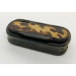 A horn snuff box decorated with tortoiseshell