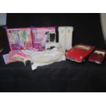 A collection of Sindy and Barbie furniture, clothing, dolls, accessories and cars