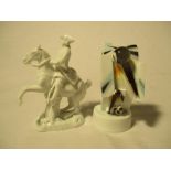 A modernist Meissen penguin napkin holder along with a small Meissen figure on horseback-figure 9.