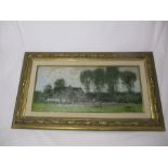 A framed oil painting of a Dutch cottage scene by 19th century artist Jan Kuijpers - overall size