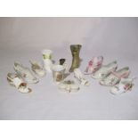 A collection of porcelain and brass shoes and boots including, Royal Albert, Jaffe Rose, Palissy