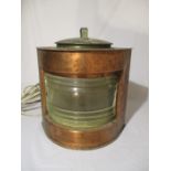 A large vintage copper and brass ships lantern, converted to electric- height approx. 34cm