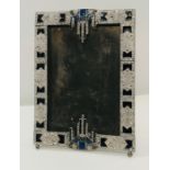 A French silver plated Art Deco photo frame with enamel detailing