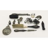 A collection of mainly silver of SCM items including an 1890 Crown in mount, brooches etc