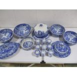 A collection of Spode Copeland Blue Italian including a muffin dish with lid, cheese dome, meat