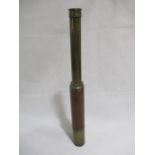 A brass telescope with mahogany barrel, engraved with Richardson, London and adjustment for