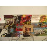 A collection of 12" progressive rock vinyl records including Led Zeppelin (early pressing red/plum