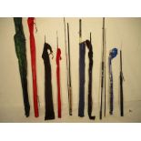 A collection of ten modern fishing rods including Silstar powerwind Carp 3597 330, E-sox Pike