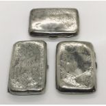 Three hallmarked silver cigarette cases - total weight 145g