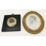 A small oval pencil portrait of a young lady monogrammed and dated 9.3.95 along with a hand