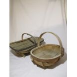 Two rustic wooden trugs