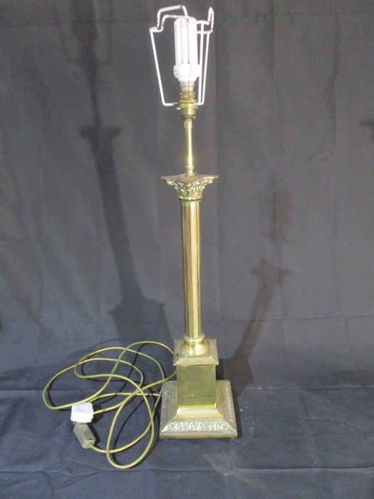 A freestanding brass lamp, along with a brass candle holder - Image 2 of 12