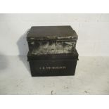 Two vintage metal storage boxes