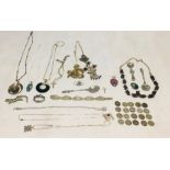 A collection of 925 silver jewellery along with 3 SCM continental spoons and threepenny bits etc