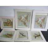 A collection of six unframed limited edition prints of animals including barn owls, otters,