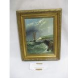 A framed oil on canvas entitled "Back to Harbour Before The Storm", indistinctly signature, c1890.