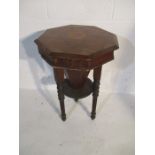 A Victorian sewing table with octagonal top