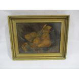 A framed oil on canvas of a still life of fruit by artist Julia H Griffith, dated 1831. Overall size