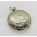 A fine silver full hunter pocket watch with hand painted dial