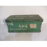 A green painted wooden storage box