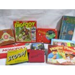A collection of vintage games including Escalado, Ker-Plunk, The Bigfoot Game etc.