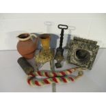 A collection of miscellaneous items including an Victorian cast iron door stop, marble urn (no base)