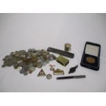 A collection of various items including a quantity of foreign coinage etc