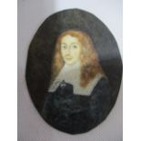 An oval miniature of a gentleman in 17th Century costume, inscription in pencil to reverse "John