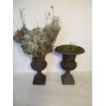 Two Victorian style cast iron garden urns