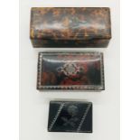 Three Victorian snuff boxes, all inlaid with silver