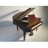 A Waldemar, Berlin baby grand piano cased in mahogany - Top needs refinishing