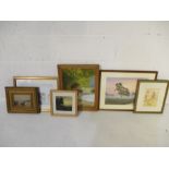 A collection of paintings and prints including two oils