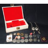 A collection of various commemorative medallions including Queen Victoria's diamond jubilee,