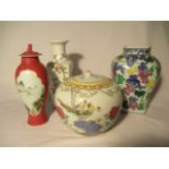 A collection of oriental china including Chinese vase and cover with hand painted panel and