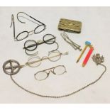 A mechanical pair of sugar nips along with an M.Rettice & Sons SCM kilt brooch and chain and four