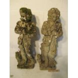 A pair of weathered concrete garden figures. Height 70cm