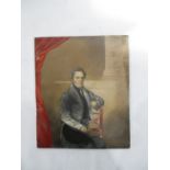 A porcelain tile depicting a portrait of seated gentleman - Overall size 25cm x 20.5cm