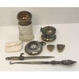 A hallmarked silver half hunter pocket watch A/F along with various silver pillboxes, scent