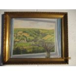 An oil on board by Ernest Knight (1915-1995) " View from Studio, Widecombe on the Moor", 1980