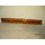 A vintage enamel sign "Motor & General Engineers". 244cm x 27cm