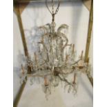 A turn of the century eight branch glass chandelier - diameter approx. 95cm