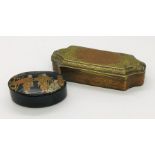An antique Dutch copper and brass snuff/ tobacco box along with a papermache snuff box with