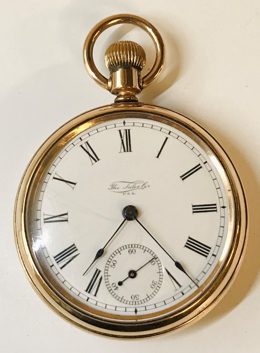 A gold plated pocket watch the white enamel dial with subsidiary dial, The Sales Co., USA - Image 2 of 3