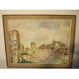 A large oil on canvas signed Guiglio Bagnoli "Old Houses, Bologna", 1971