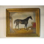 An oil on board of a horse in stable, in the 19th century British school style, overall size 47cm