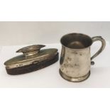 A hallmarked silver tankard ( 180.2g) along with a hallmarked silver nail buffer with lid ( A/F)